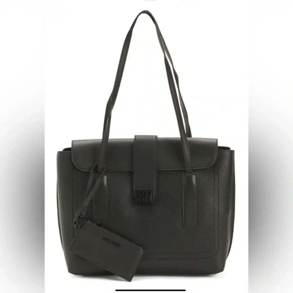 BRAND NEW WITH TAGS STEVE MADDEN MATTE BLACK BGOOSE TOTE. - Picture 4 of 11